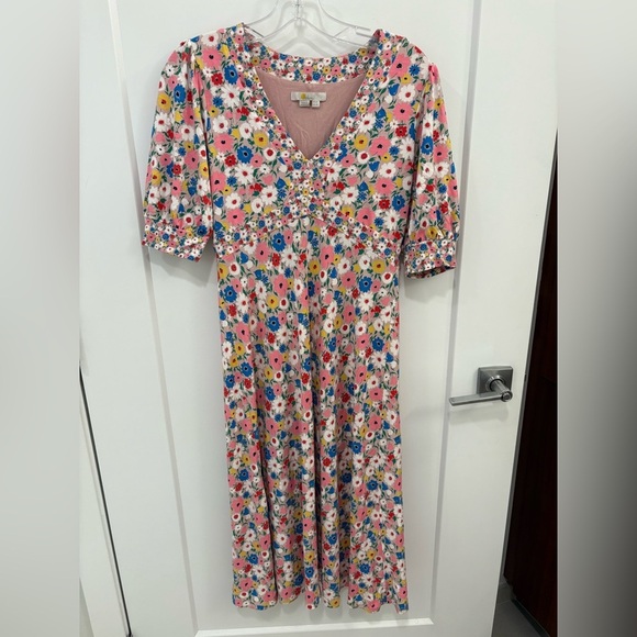 Boden Eva Pink Floral/Milkshake Jersey Midi Dress Size 4 Petite - Picture 11 of 12